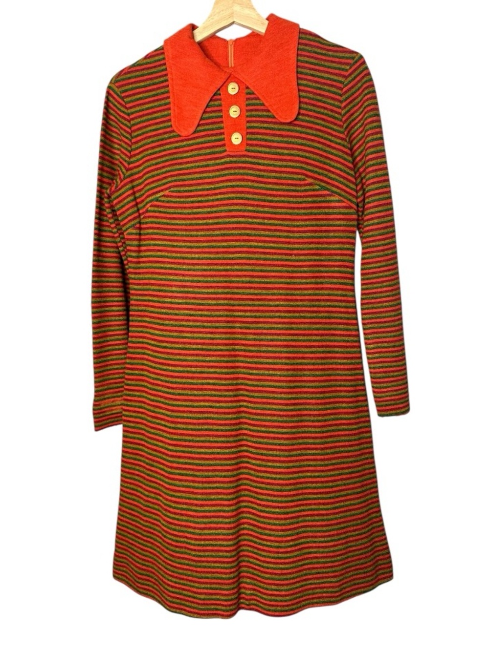 Vintage 1970s Butterfly Collar Striped A-Line Dress - Picture 8 of 12